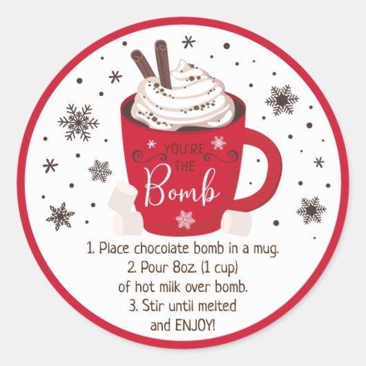 Hot Chocolade Bomb Hot Cocaca Bomb Instruction Ronde Sticker (Voorkant)