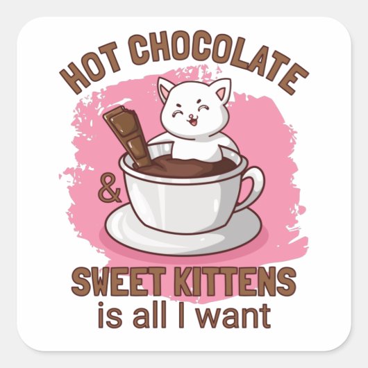 Hot Chocolade en zoete Kittens Vierkante Sticker (Voorkant)