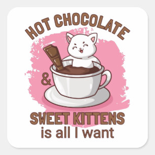Hot Chocolade en zoete Kittens Vierkante Sticker