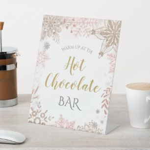 Hot Chocolade Winter Wonderland Pink Gold Reclamebord Met Voetstuk