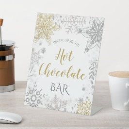 Hot Chocolade Winter Wonderland Silver Gold Reclamebord Met Voetstuk
