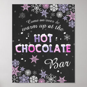Hot Chocolate Bar Sign Roze Paarse sneeuwvlokken Poster