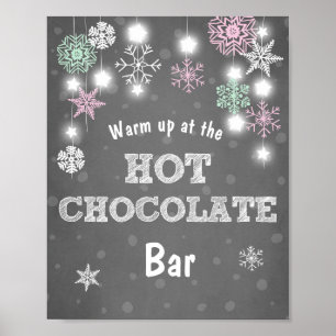 Hot Chocolate Bar Sign Roze sneeuwvlokken Rustisch Poster