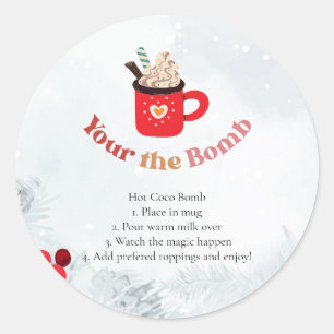 Hot Chocolate Bomb Waterverf Kerstgunst Ronde Sticker