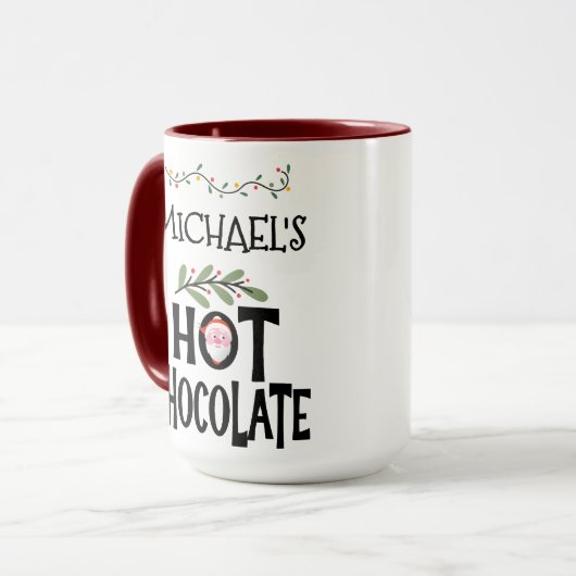 Hot Chocolate Kerstman & aangepaste naam Mok (Voorkant links)