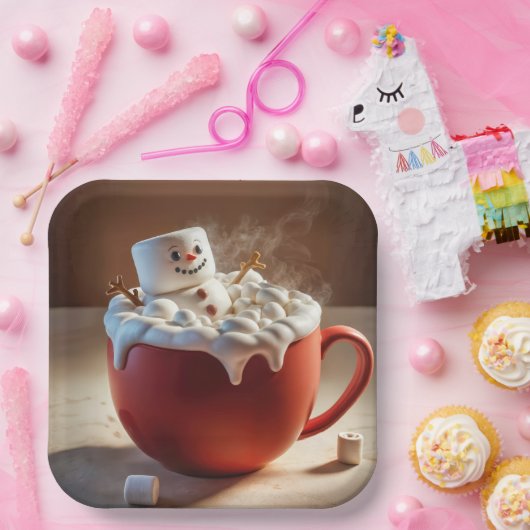 Hot Chocolate Snowman Papieren Bordje (Feest)