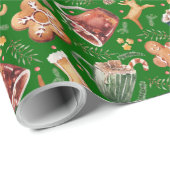 Hot Cocaca Gingerbrood Cookies Rustige kerst Cadeaupapier (Rol Hoek)