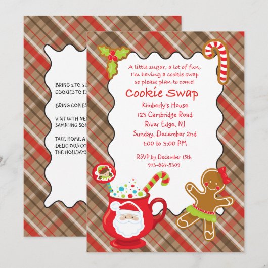 Hot Coco & Cookies Cookie Swap/Uitwisseling Uitnod Kaart (Voorkant / Achterkant)