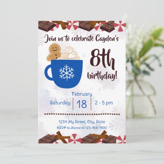 Hot Cocoa Anniversaire Fête Invitation (Debout devant)