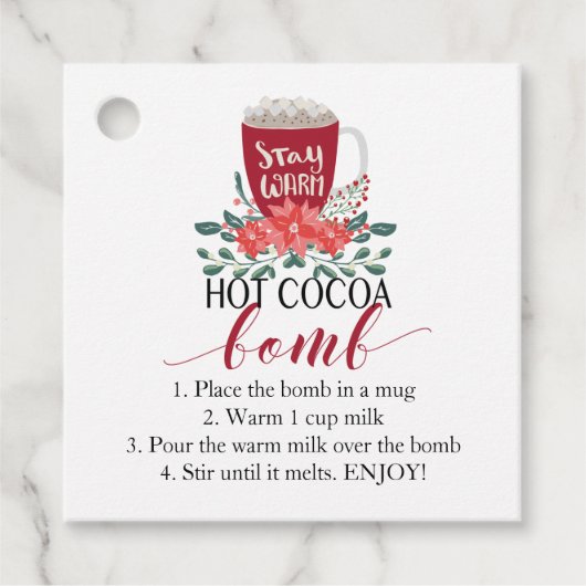 Hot Cocoa Bomb Kerst instructies vierkant Bedankjes Labels (Voorkant)