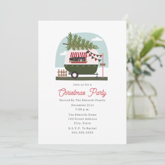 Hot Cocoa Camper Kerstfeest Kaart (Staand voorkant)