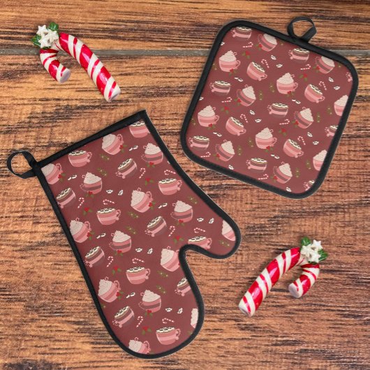 Hot Cocoa Mokken Patroon Oven Mitt Pot Houder Set