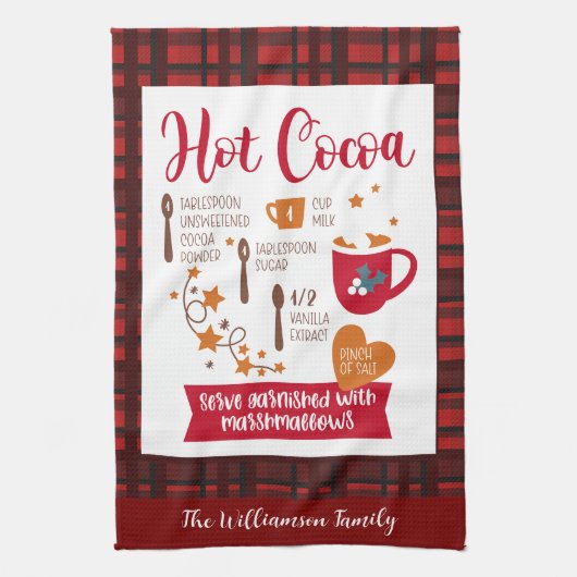 Hot Cocoa Recept Feestelijke Red Plaid Custom Theedoek (Verticaal)