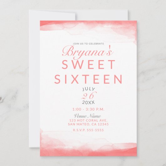 Hot Coral Bright Waterverf Moderne grafische kaart (Voorkant)