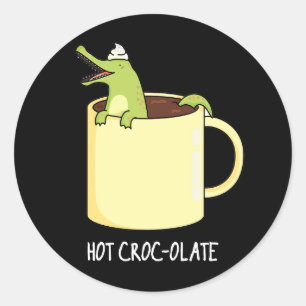 Hot Croc-colate Funny Crocodile Pun Dark BG Ronde Sticker