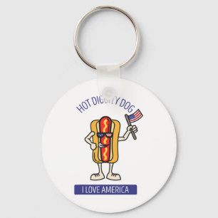 Hot Diggity Dog 4 juli Patriottische BBQ Picnic Ve Sleutelhanger