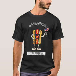 Hot Diggity Dog Juli 4e Patriotic BBQ Picnic USA T-shirt