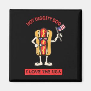 Hot Diggity Dog op 4 juli Patriottic BBQ Picnic Co Magneet