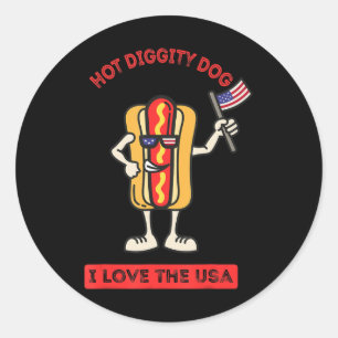 Hot Diggity Dog op 4 juli Patriottic BBQ Picnic Co Ronde Sticker