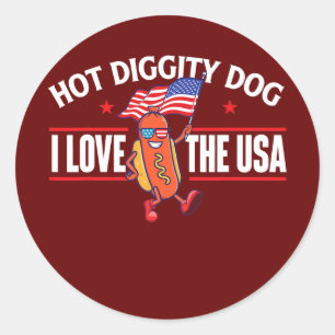 Hot Diggity Dog USA American Flag op 4 juli Ronde Sticker