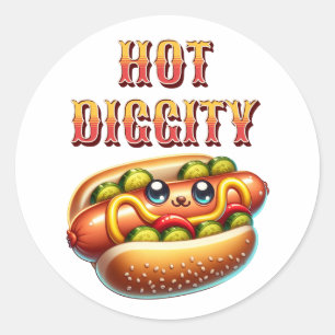Hot Diggity Retro hotdog Ronde Sticker
