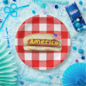 Hot Dog Américain sur Assiette en Papier à Carreau (Fête)