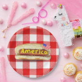 Hot Dog Américain sur Assiette en Papier à Carreau (Fête)