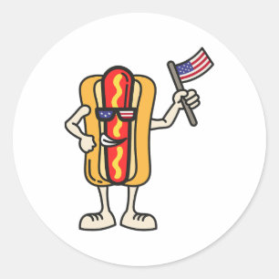 Hot Dog Amerikaanse vlag 4 juli Patriottische BBQ Ronde Sticker