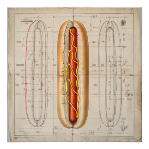 Hot Dog -blauwdruk Foto Afdruk