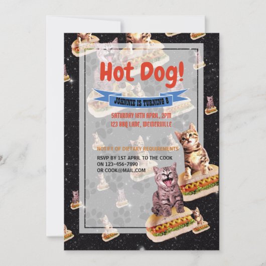 Hot Dog Cat Party Uitnodiging (Voorkant)