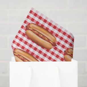 Hot Dog Fast Food broodjes op rode Gingham patroon Tissuepapier
