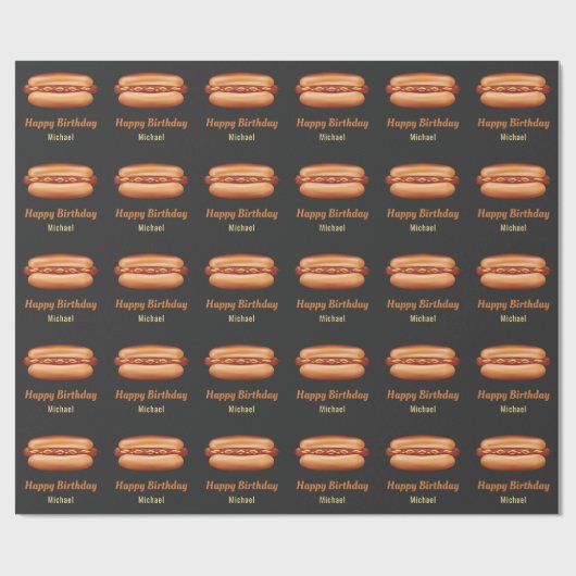 Hot Dog Fast Food Illustratie Gelukkige Verjaardag Cadeaupapier (Vlak)