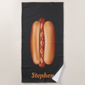 Hot Dog Fast Food illustratie met aangepaste naam Strandlaken (Voorkant)