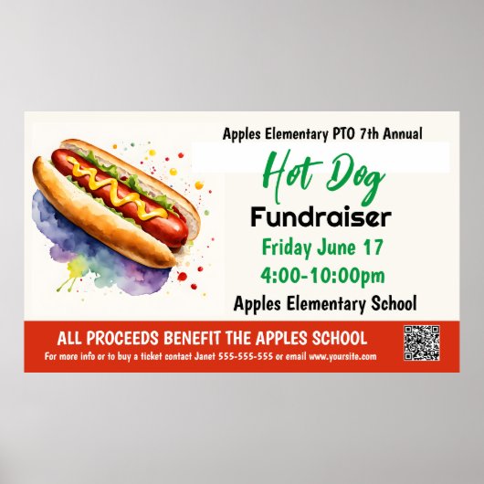 Hot Dog Fundraiser PTO PTA Kerk Banner Poster (Voorkant)