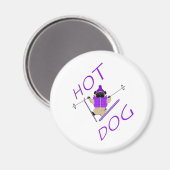 Hot Dog Funny Skiing Pug Paarse Jacket en Skis Magneet (Voorkant / Achterkant)