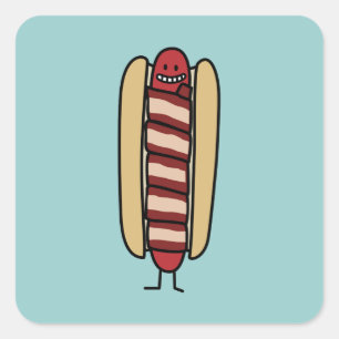 Hot dog gewikkeld in Bacon Vierkante Sticker