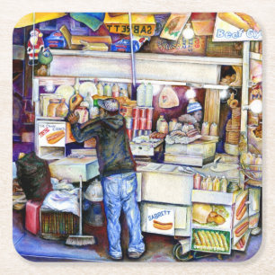 Hot Dog God, New York Vierkante Kartonnen Onderzetter