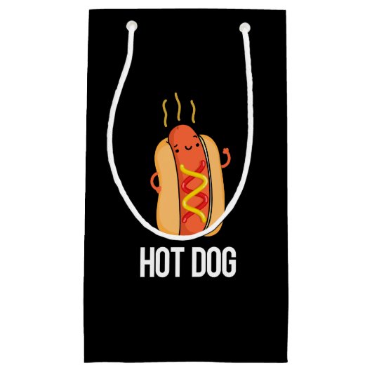 Hot Dog Grappige Snack Pun Donker BG Klein Cadeauzakje (Voorkant)