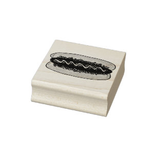 Hot Dog Hotdog Mosterd Relish Bun Fastfood Picknic Rubberstempel