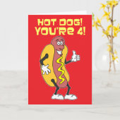 Hot Dog! Je bent 4! 4e verjaardag Kaart (Gele Bloem)