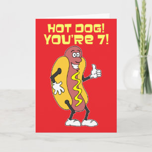 Hot Dog! Je bent 7! 7e verjaardag Kaart