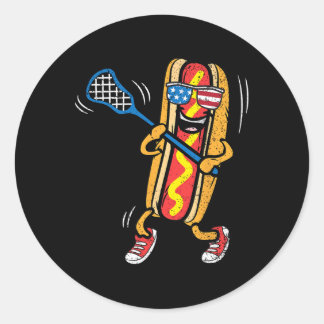 Hot-dog Lacrosse Speler 4th of July Sport Amerikaa Ronde Sticker