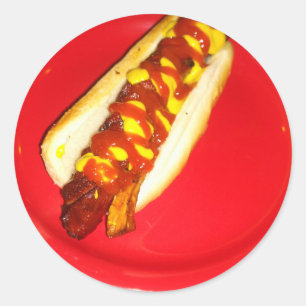 Hot Dog met Ketchup en Mustard Ronde Sticker