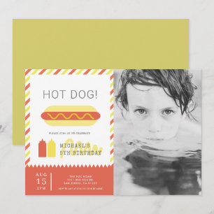 HOT DOG! Moderne rode en gele Kinder foto Verjaard Kaart
