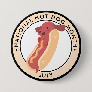 Hot Dog Month, hotdog puppy pun Ronde Button 7,6 Cm