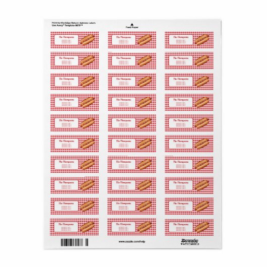 Hot dog op rode gingham met aangepaste tekst etiket (Full Sheet)