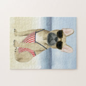 Hot Dog | Puppy in zonnebril bij het strand Legpuzzel (Horizontaal)