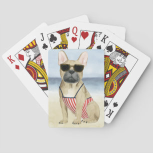 Hot Dog Puppy in zonnebril bij het strand Pokerkaarten