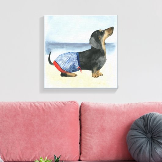 Hot Dog | Puppy in zwembad Canvas Afdruk (Insitu (Woonkamer))