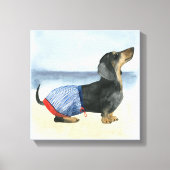 Hot Dog | Puppy in zwembad Canvas Afdruk (Voorkant)